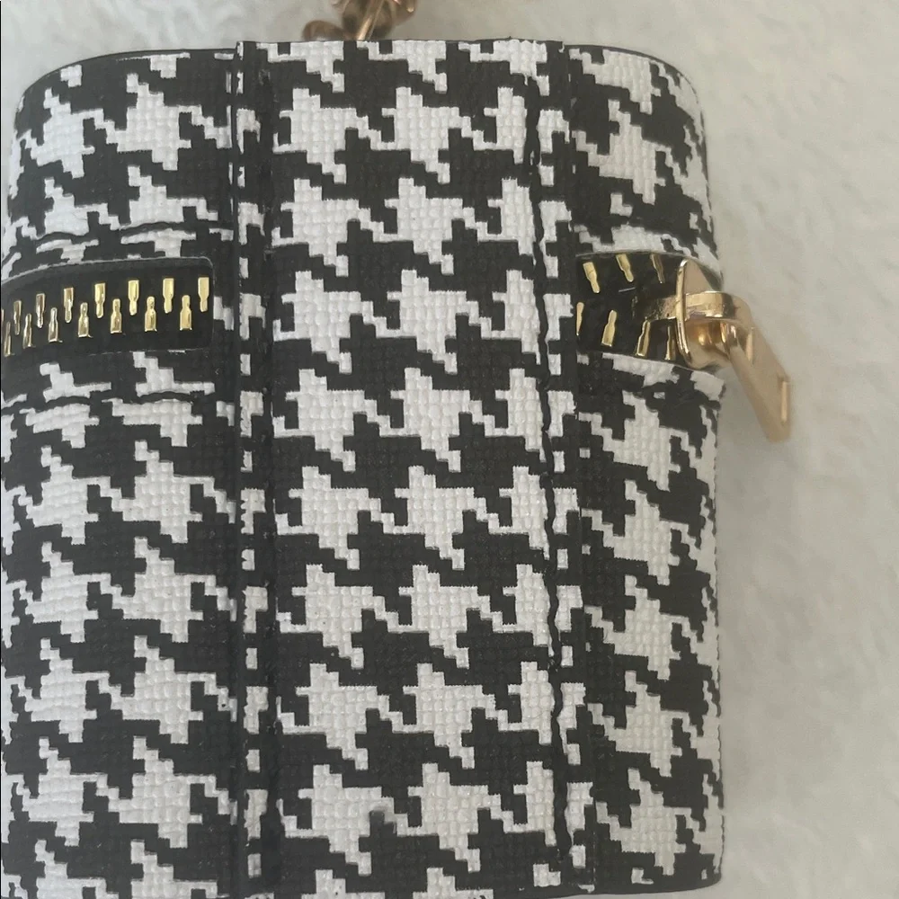 Mini Bag Charm Keychain Bag with Scarf- houndstooth-zipper